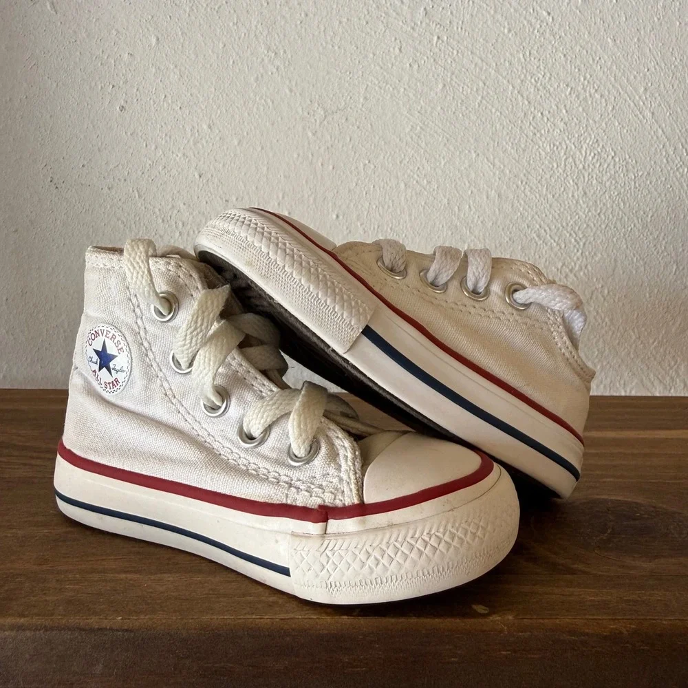 Lot of 2 Converse Chuck Taylor All Star Toddler Sneakers White Size 4 High Low
